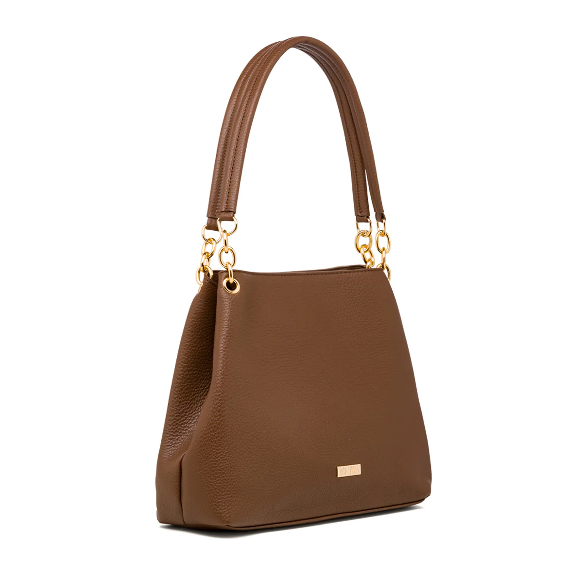 Borsa a spalla da donna marrone con logo Lora Ferres - Image 2