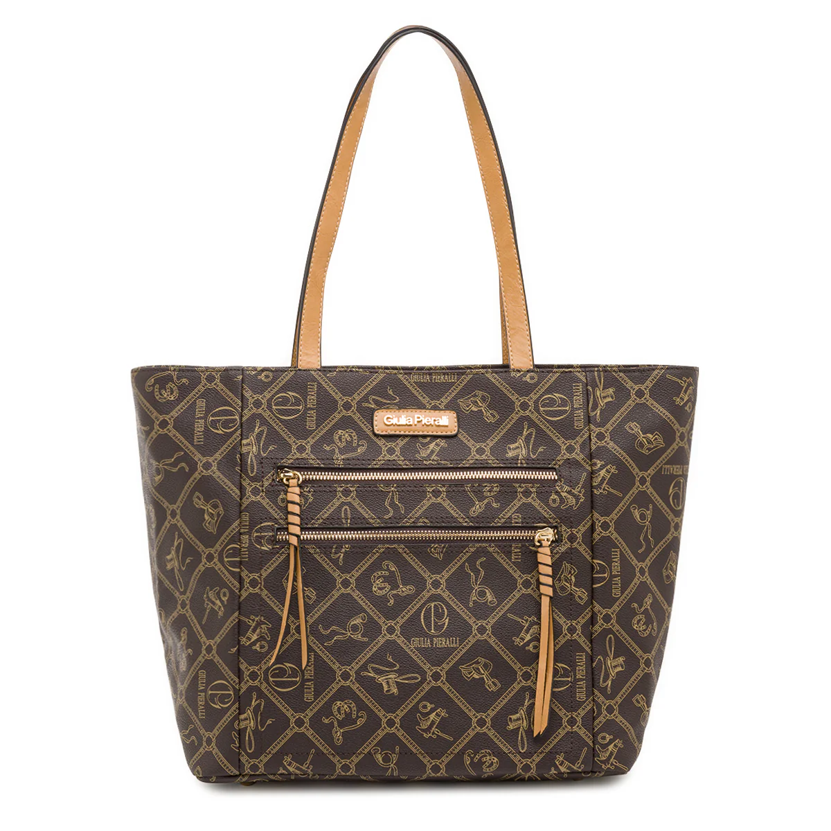 Borsa a spalla da Donna marrone con stampa logo Giulia Pieralli