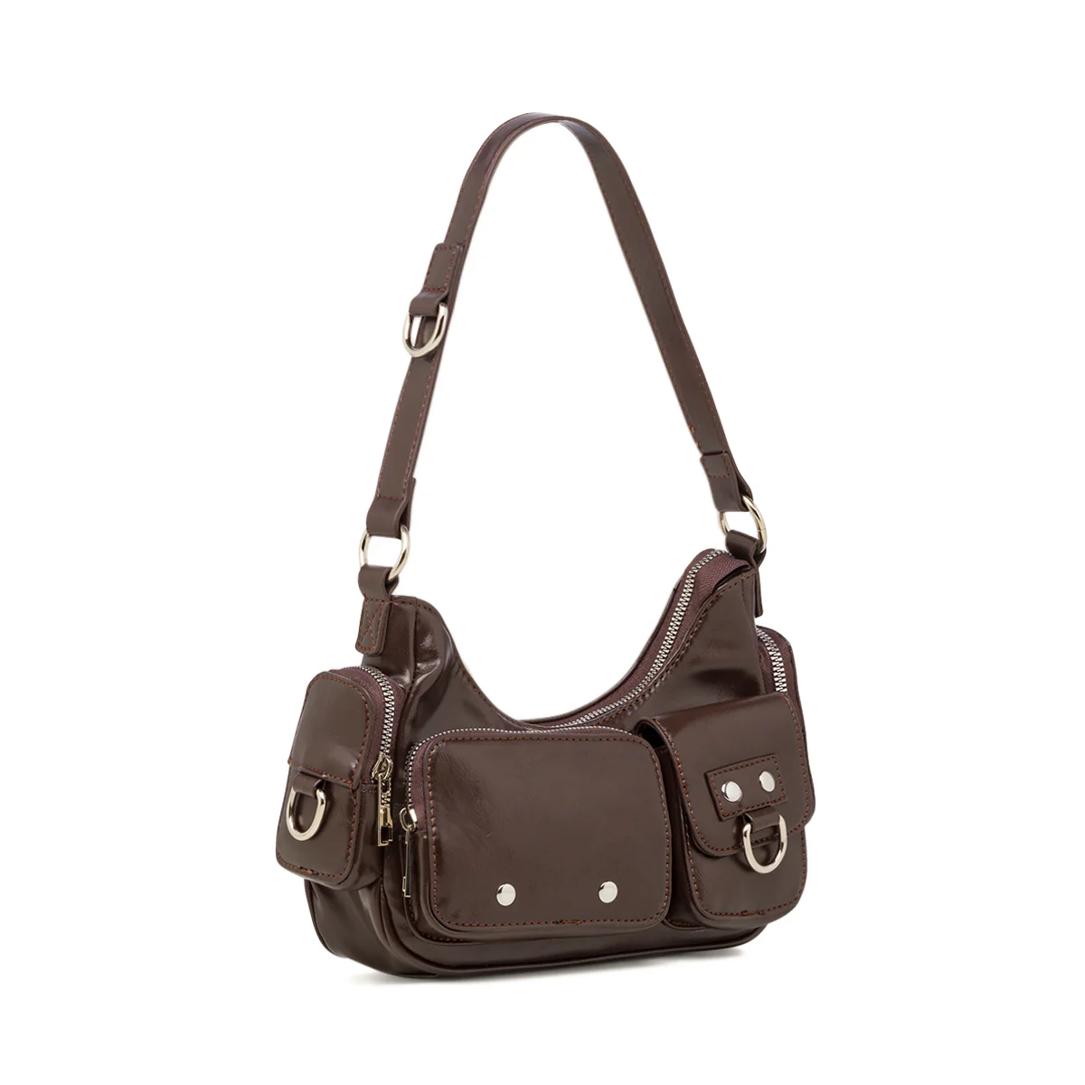Borsa a spalla da donna marrone con tasche esterne Lora Ferres - Image 2