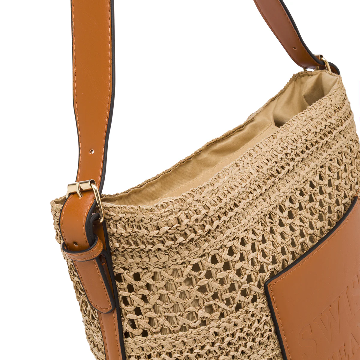 Borsa a spalla da Donna marrone effetto paglia con logo Swish Jeans - Image 4