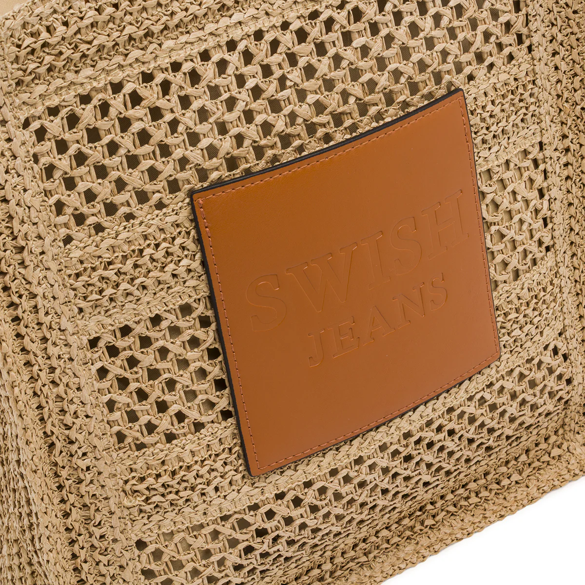 Borsa a spalla da Donna marrone effetto paglia con patch Swish Jeans - Image 4