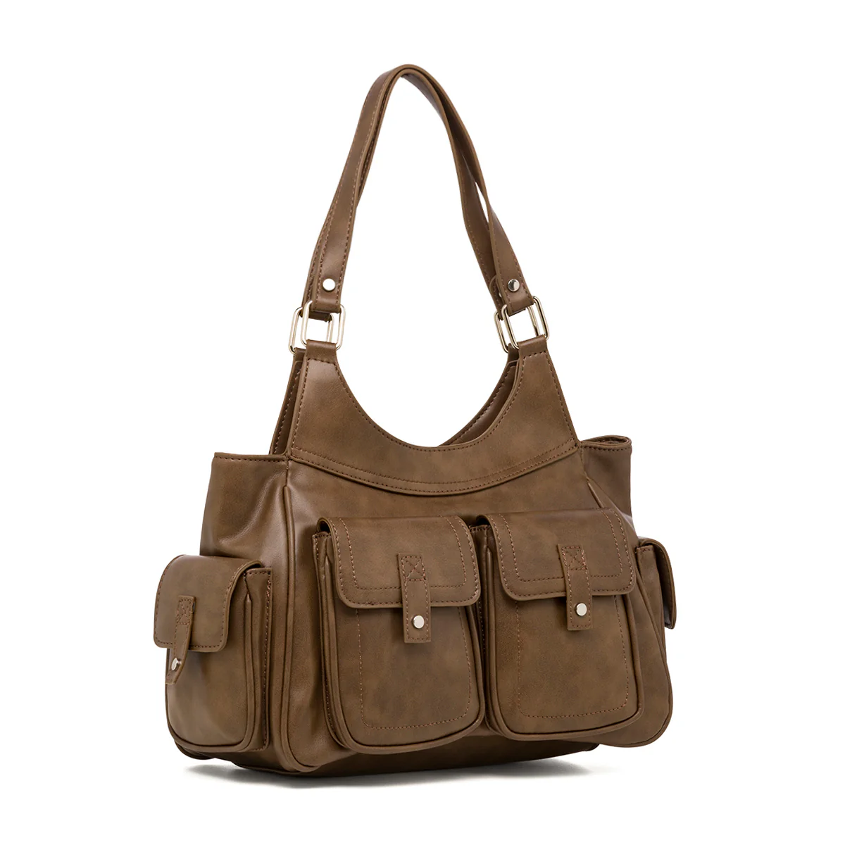 Borsa a spalla da donna marrone effetto vintage Lora Ferres - Image 2
