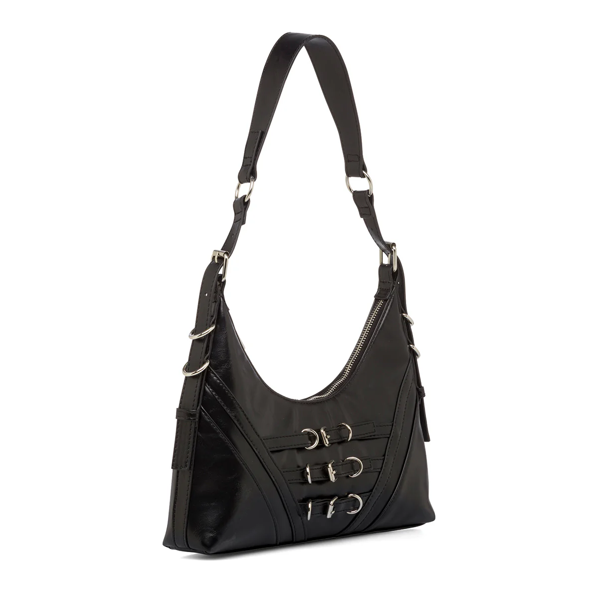 Borsa a spalla da donna nera con dettaglio fibbia frontale Lora Ferres - Image 2