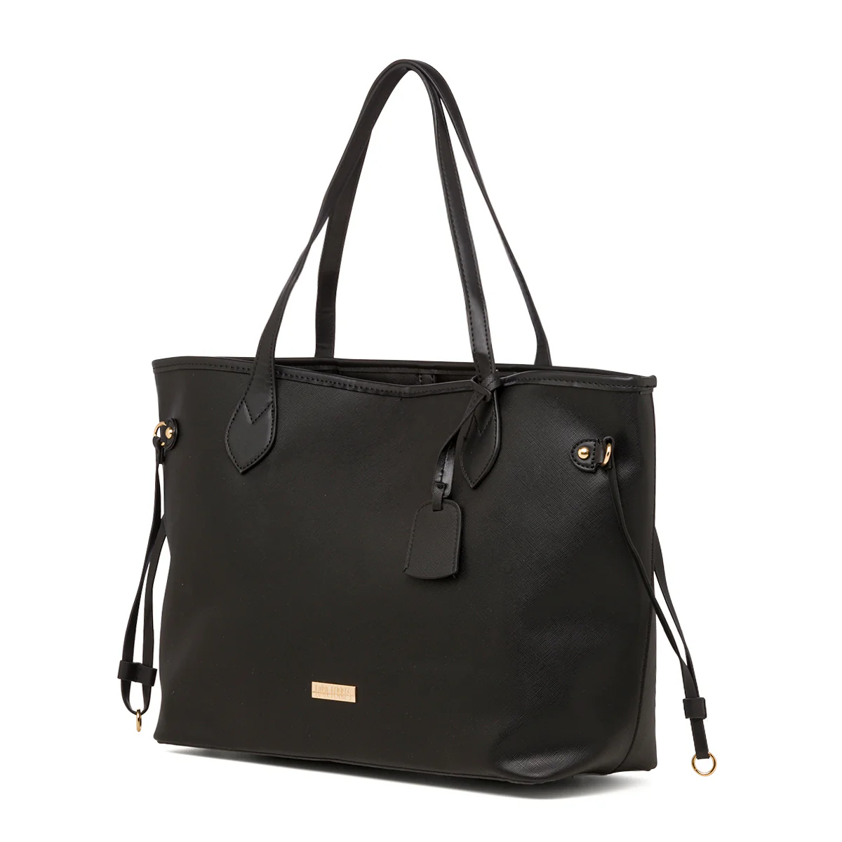 Borsa a spalla da donna nera con logo in metallo Lora Ferres - Image 2