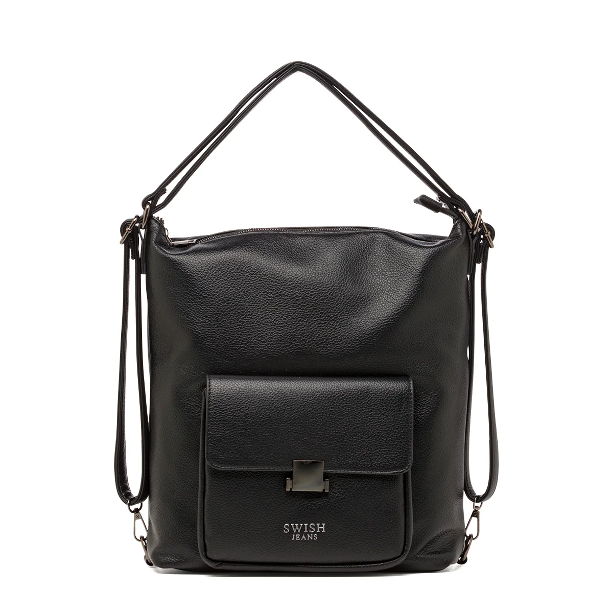 Borsa a Spalla da Donna Nera con Tasca Frontale Swish Jeans