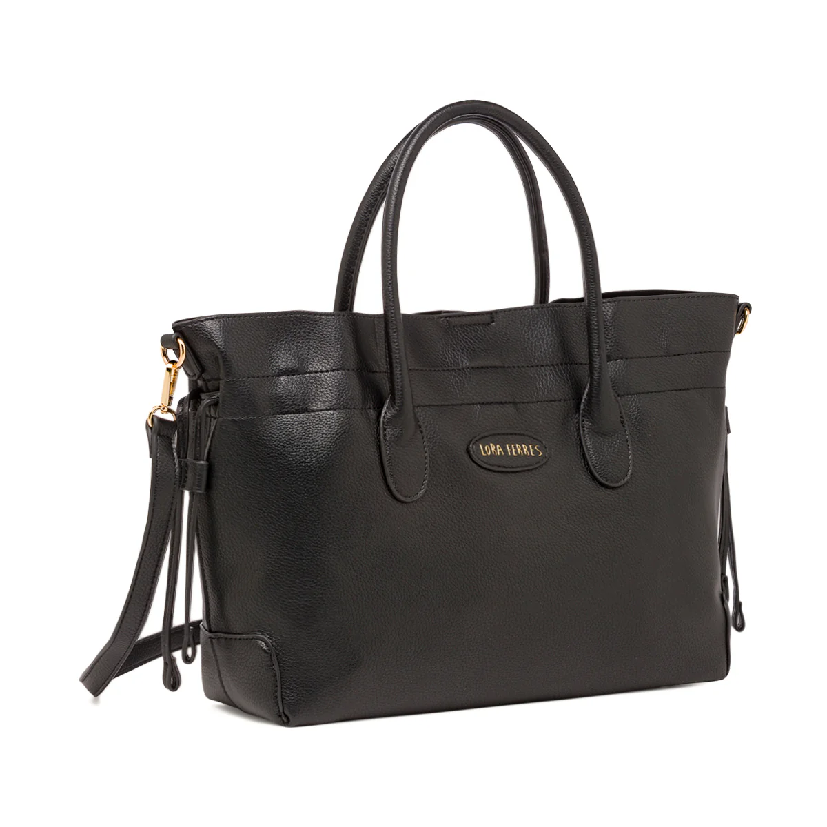 Borsa a spalla da donna nera Lora Ferres con manici e dettaglio lacci - Image 2