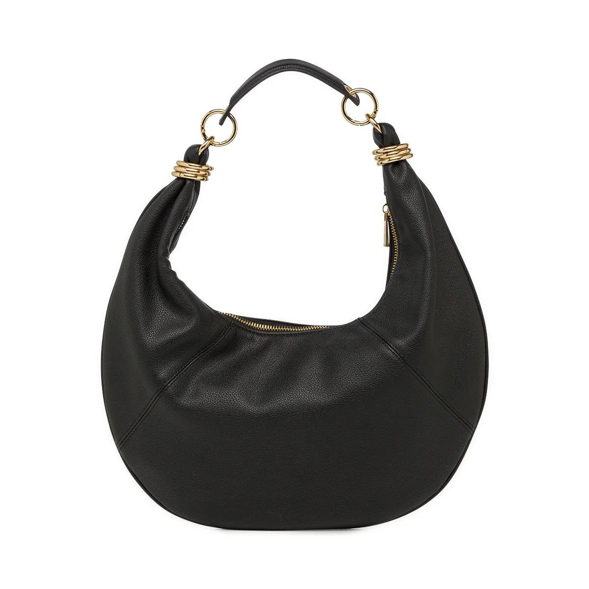 Borsa a spalla da donna nera Lora Ferres con zip e anelli dorati - Image 2