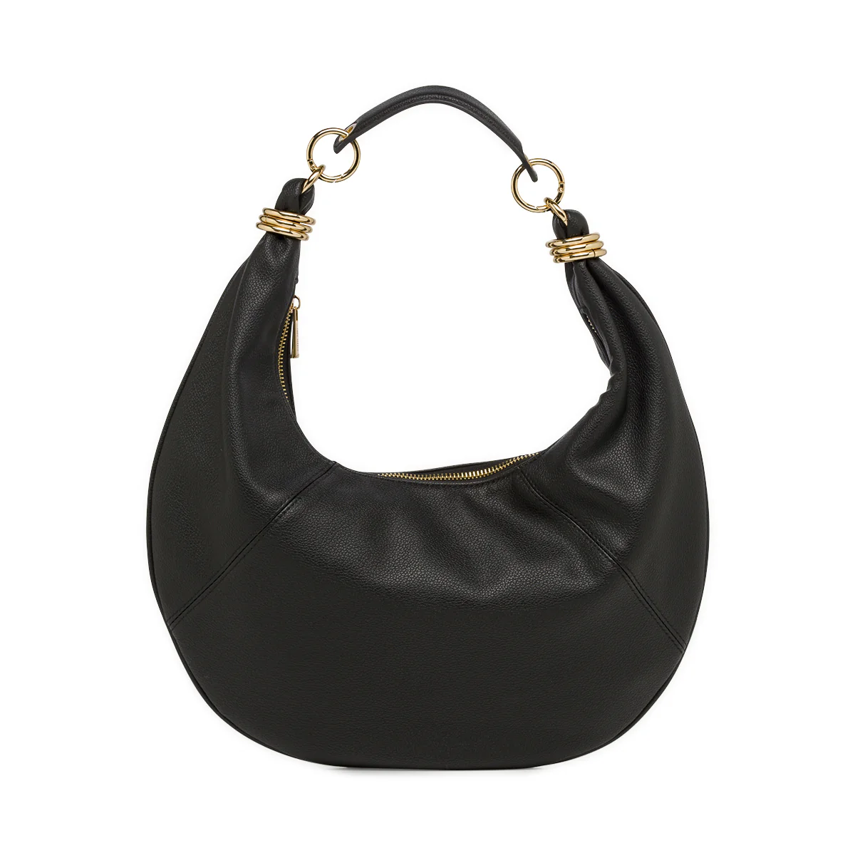Borsa a spalla da donna nera Lora Ferres con zip e anelli dorati - Image 4