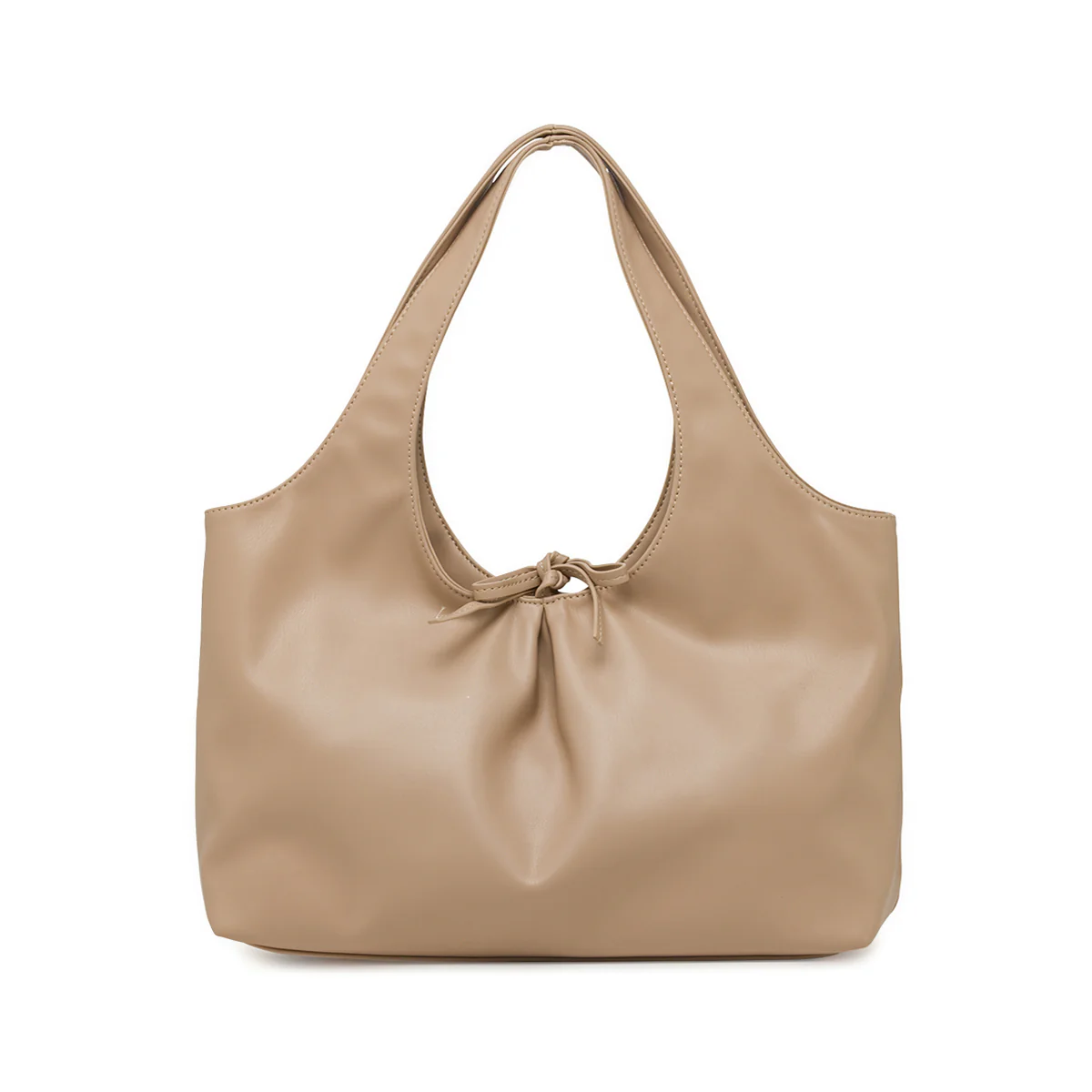 Borsa a spalla da donna taupe Lora Ferres con arricciatura e nodo - Image 3