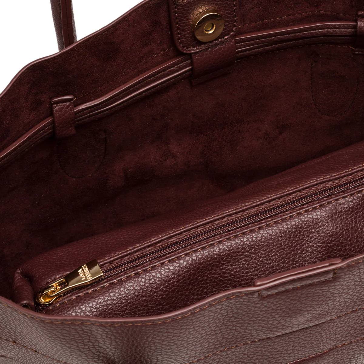 Borsa a spalla Lora Ferres da donna marrone con tracolla e logo dorato - Image 4