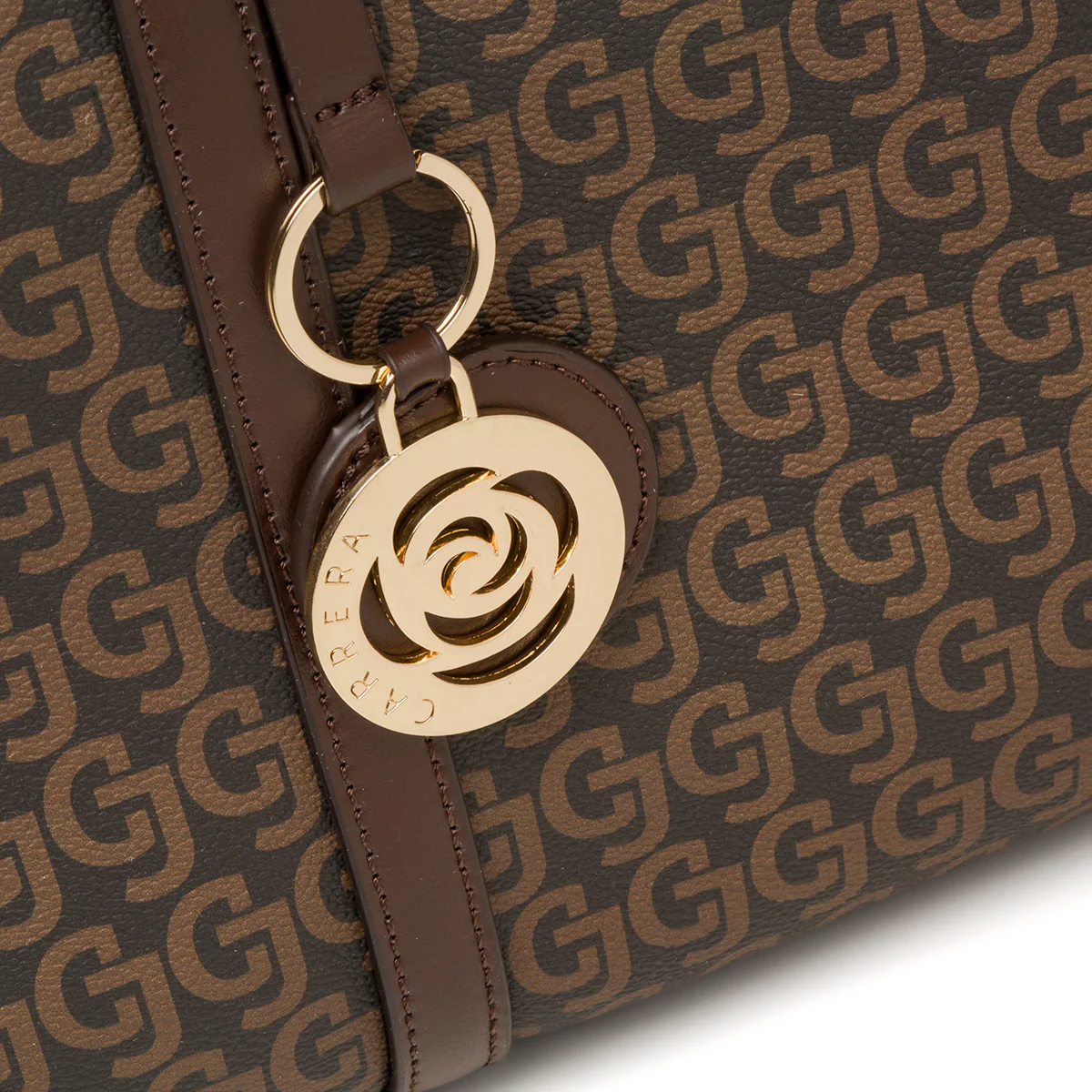 Borsa a spalla marrone da donna con medaglione dorato e stampa monogramma Carrera Audrey - Image 3