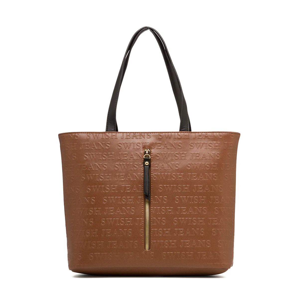 Borsa a spalla marrone da donna con zip verticale e monogramma Swish Jeans