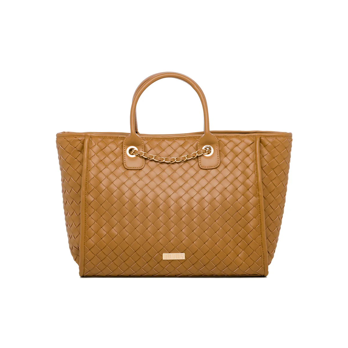 Borsa a spalla marrone da donna effetto intrecciato Lora Ferres