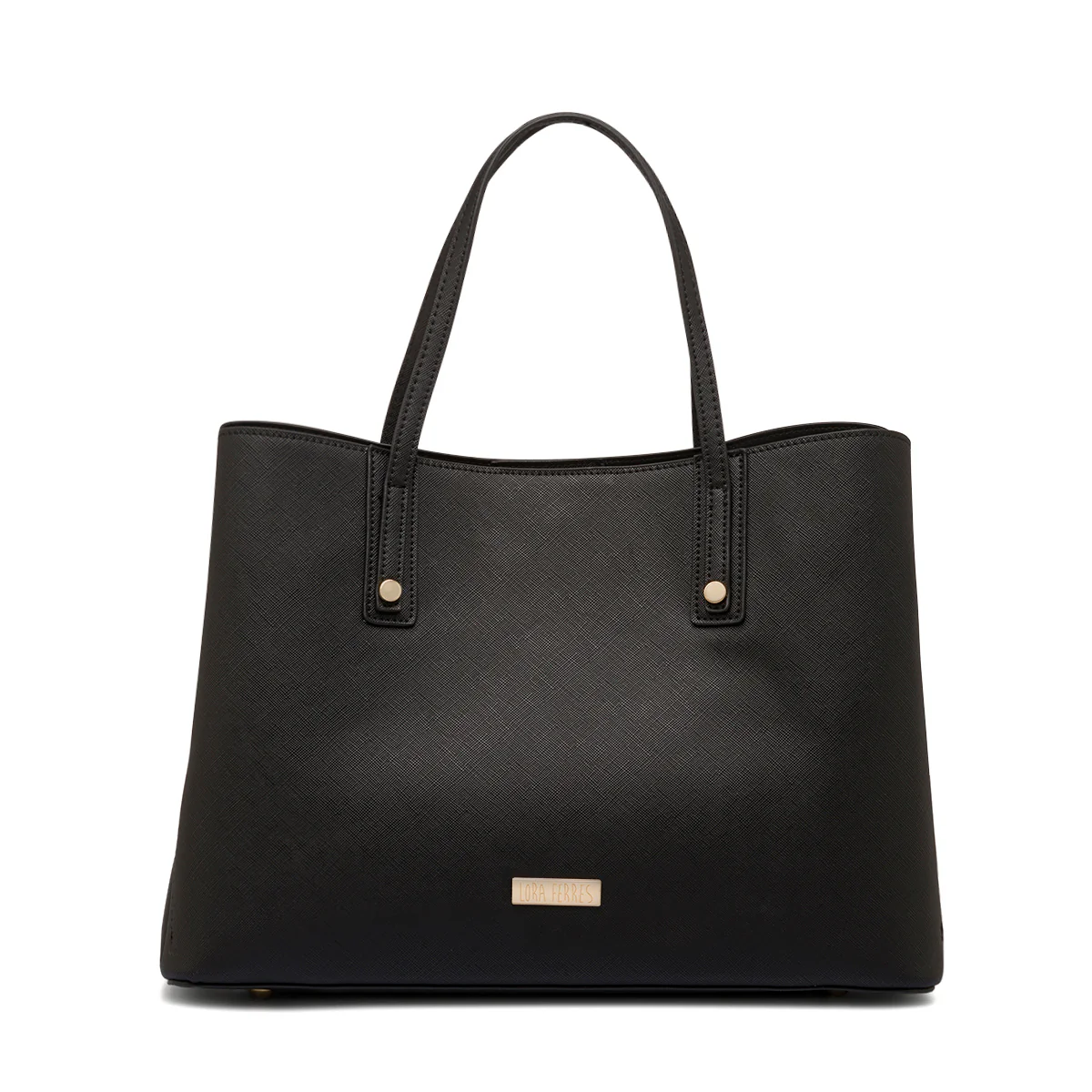 Borsa a spalla nera da Donna con inserti e logo dorati Lora Ferres - Image 2