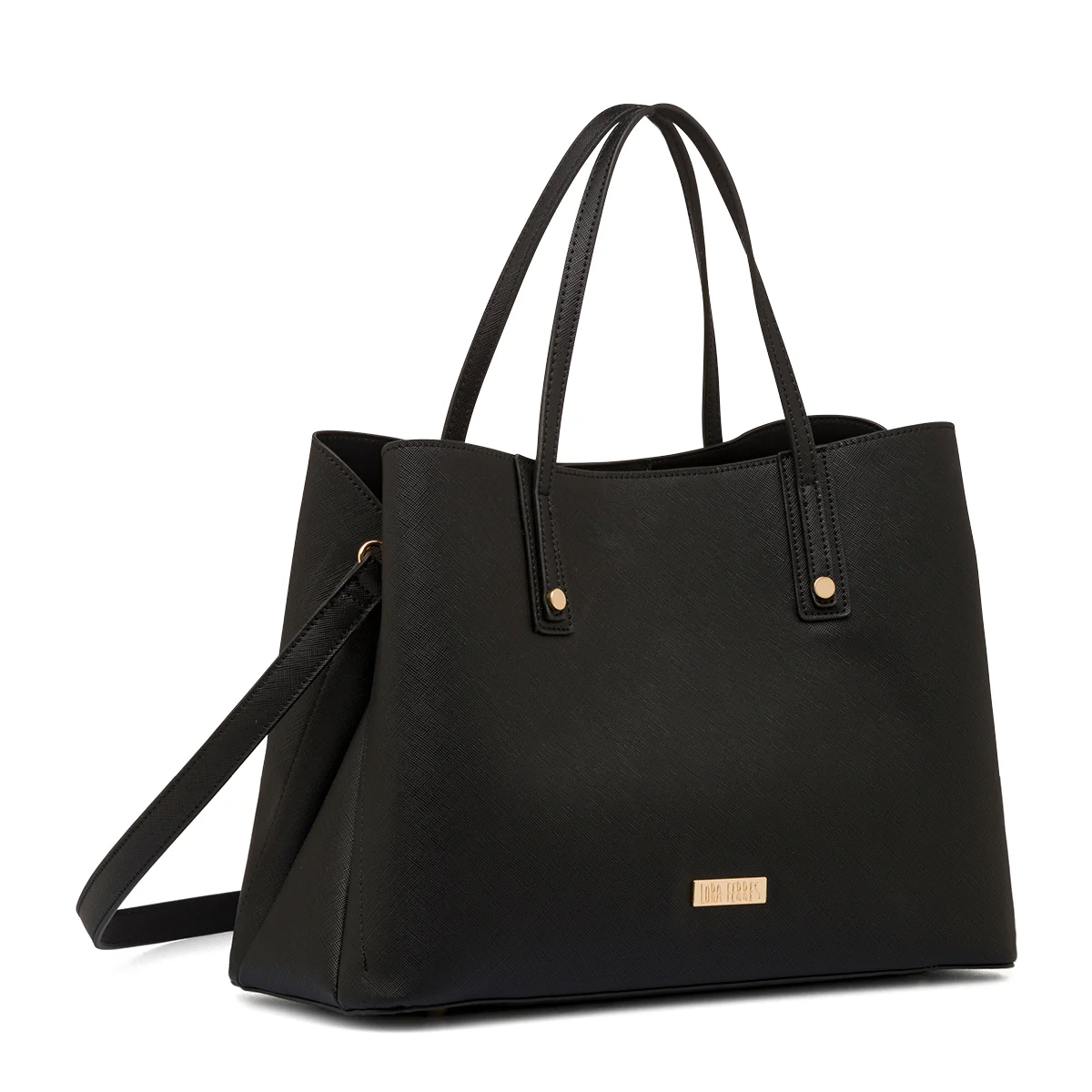 Borsa a spalla nera da Donna con inserti e logo dorati Lora Ferres - Image 4