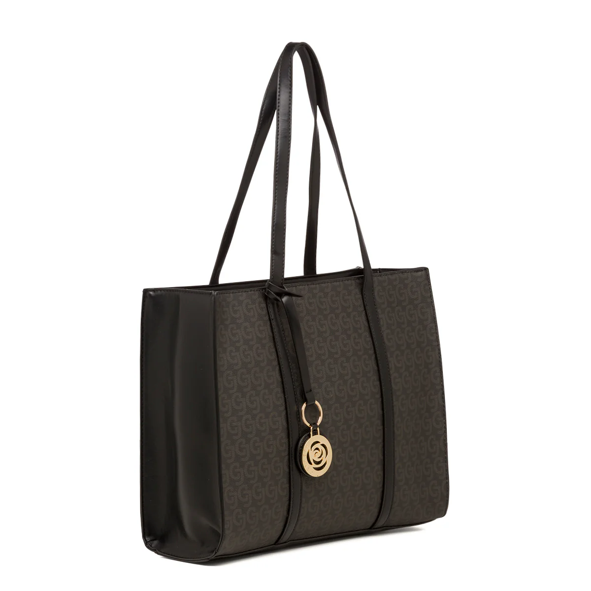 Borsa a spalla nera da donna con medaglione dorato e stampa monogramma Carrera Audrey - Image 2