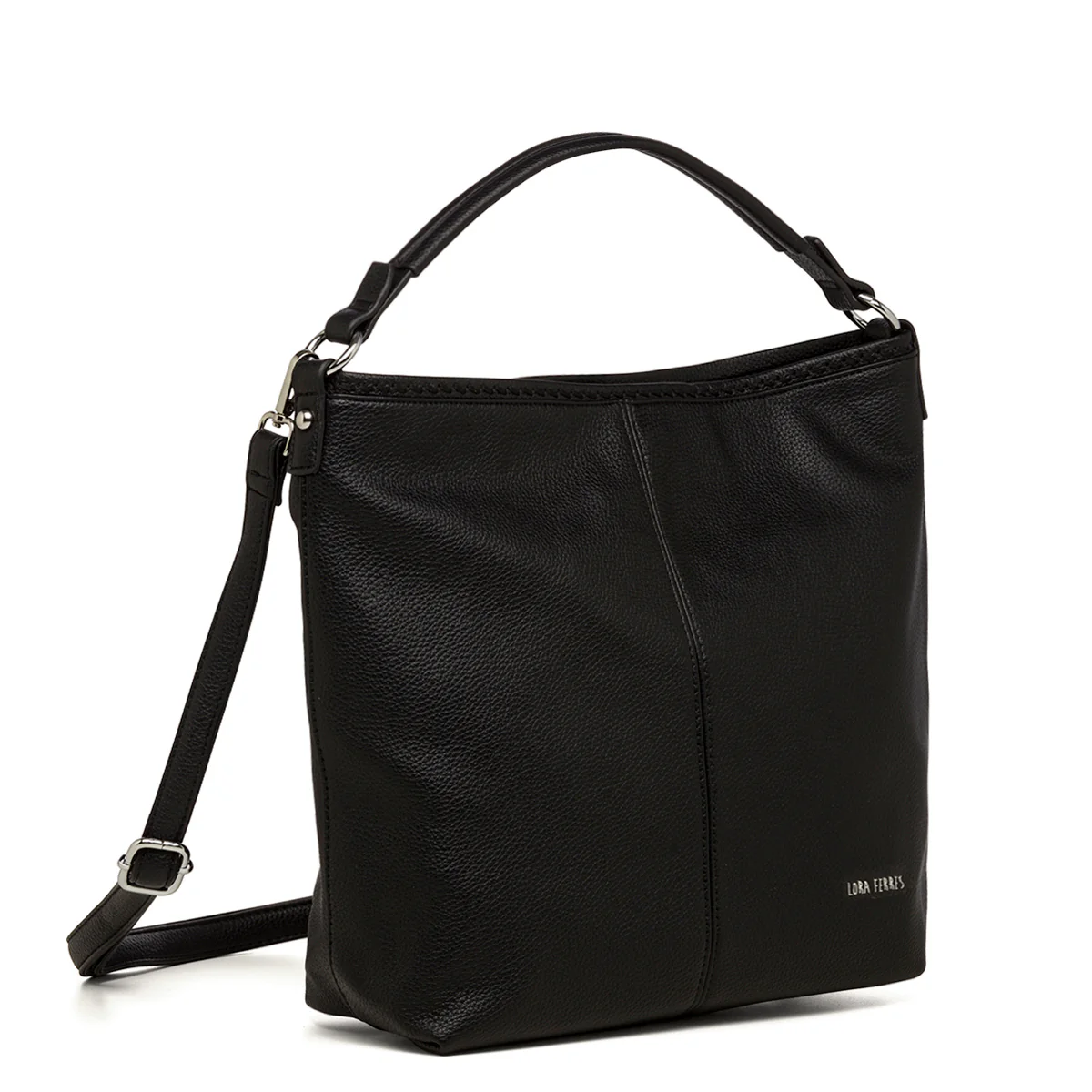 Borsa a spalla nera da donna con tasca esterna Lora Ferres - Image 2