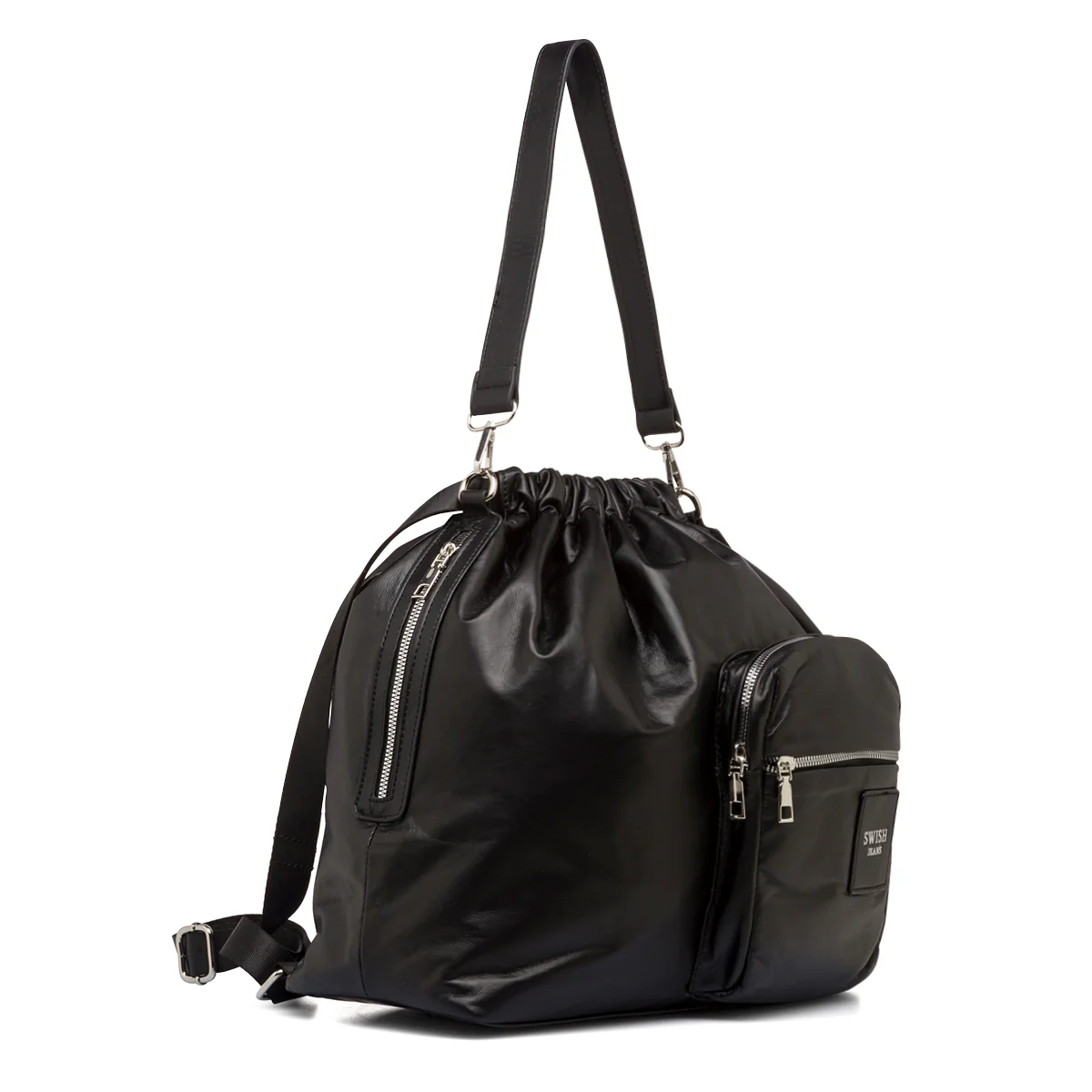 Borsa a spalla nera da donna con tasca frontale e logo argento Swish Jeans - Image 2
