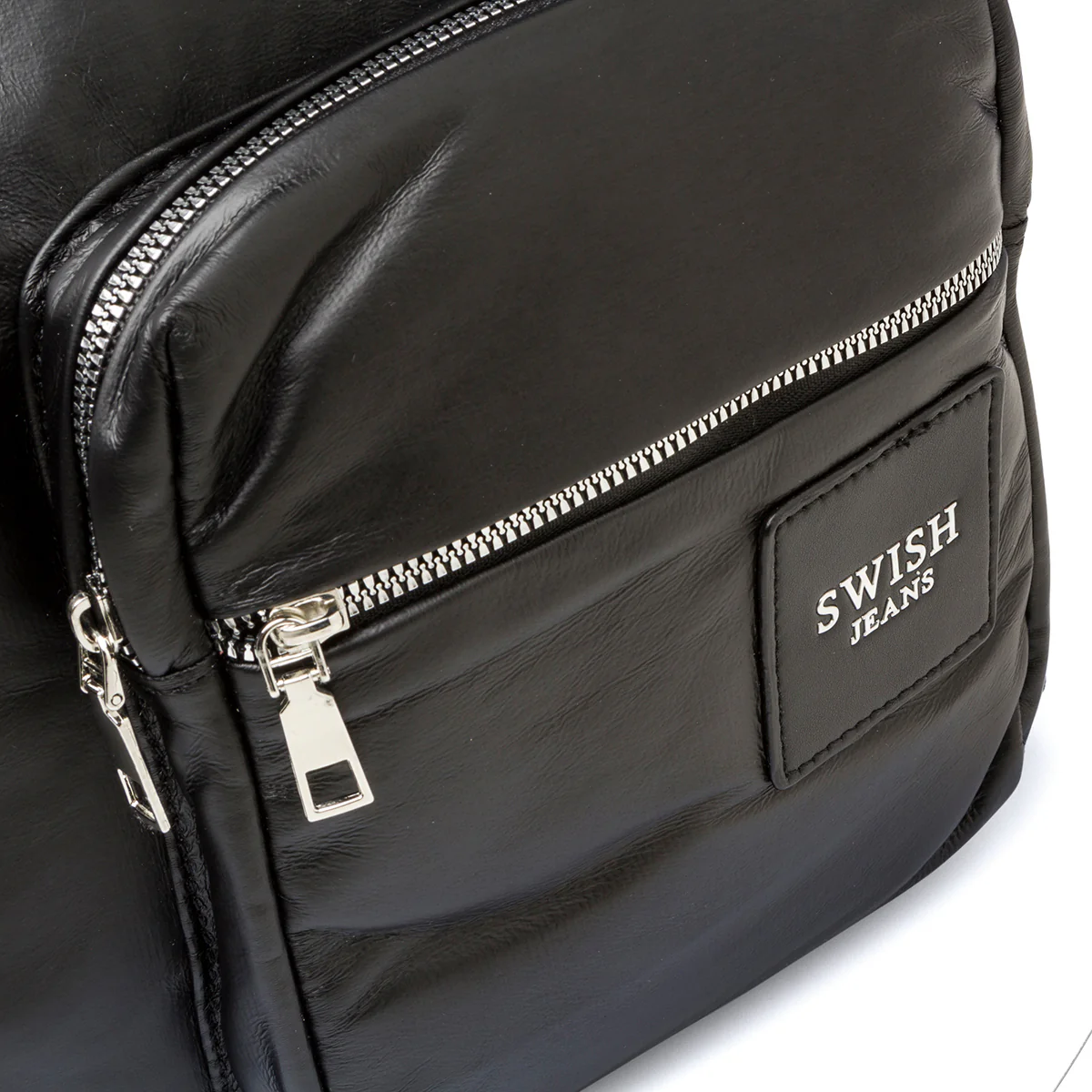 Borsa a spalla nera da donna con tasca frontale e logo argento Swish Jeans - Image 3