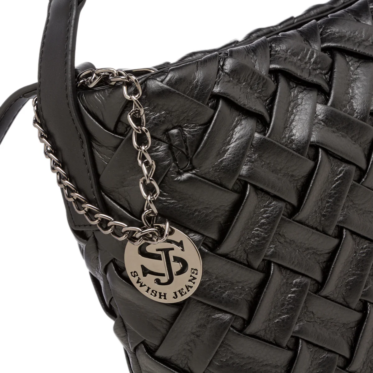 Borsa a spalla nera da donna effetto intrecciato Swish Jeans - Image 3