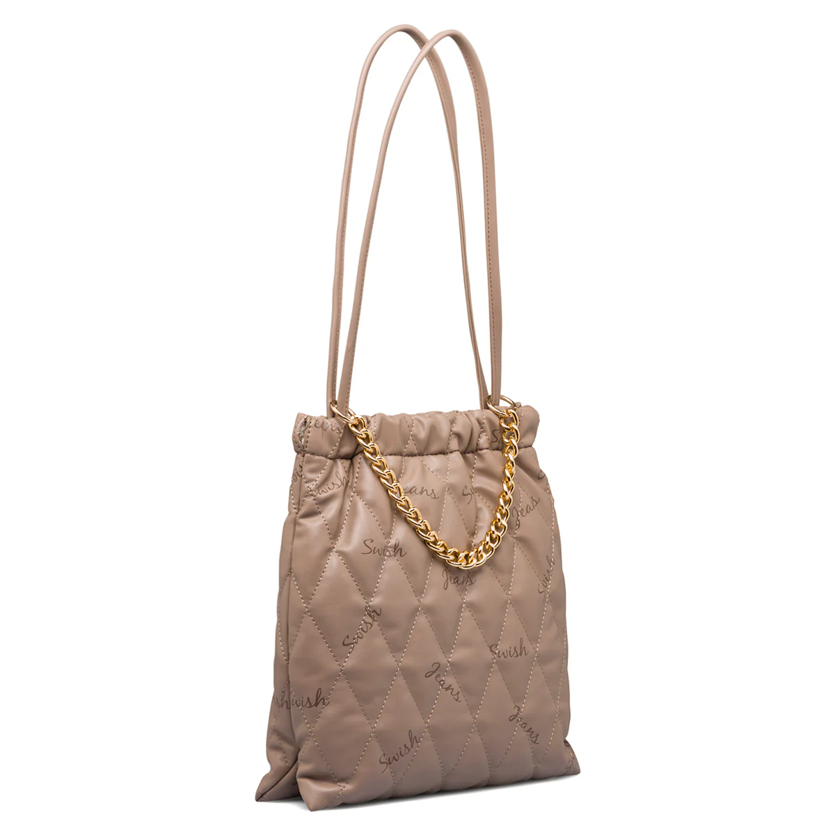 Borsa a spalla taupe trapuntata da donna con catenina Swish Jeans - Image 2