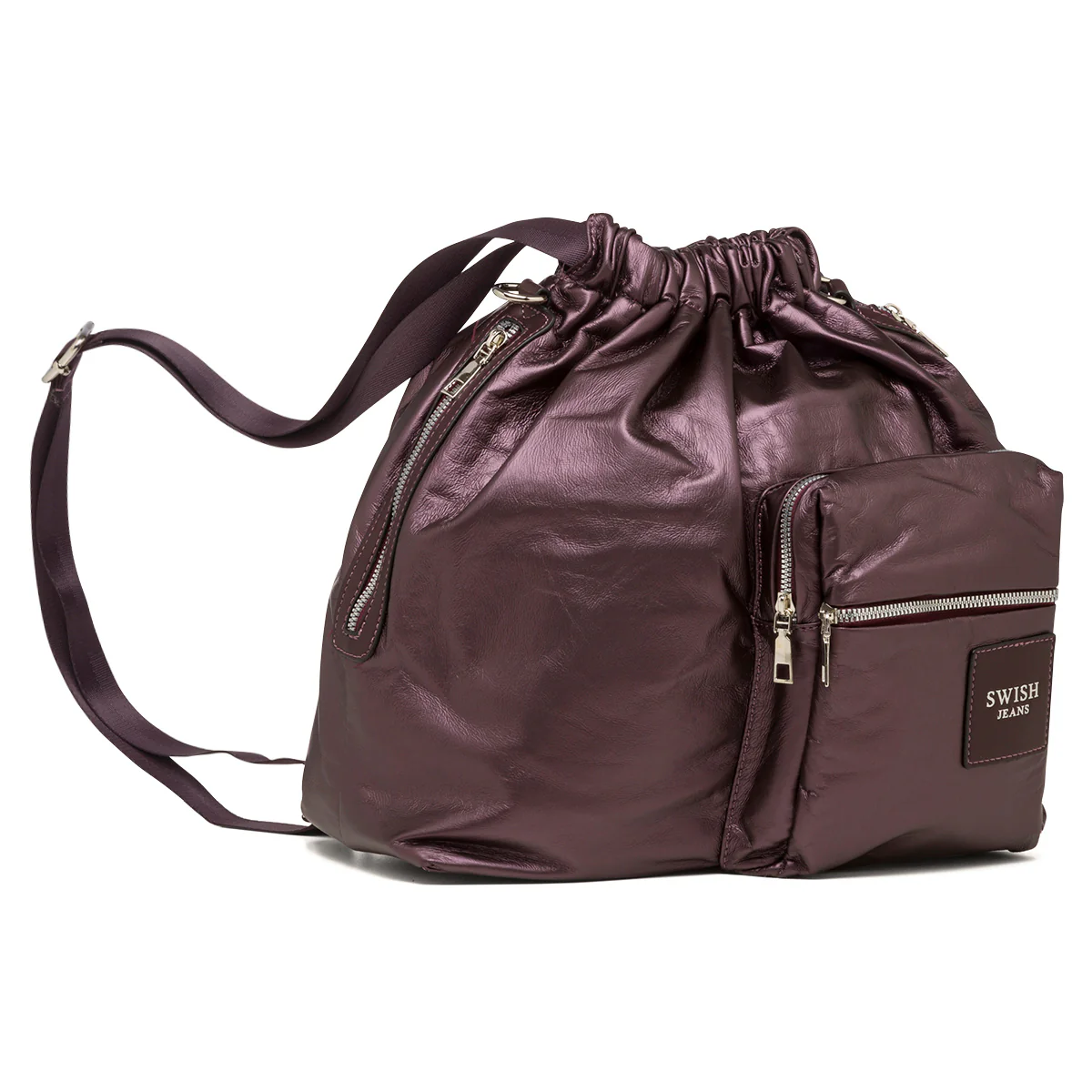 Borsa a spalla viola da donna con tasca frontale e logo argento Swish Jeans - Image 2