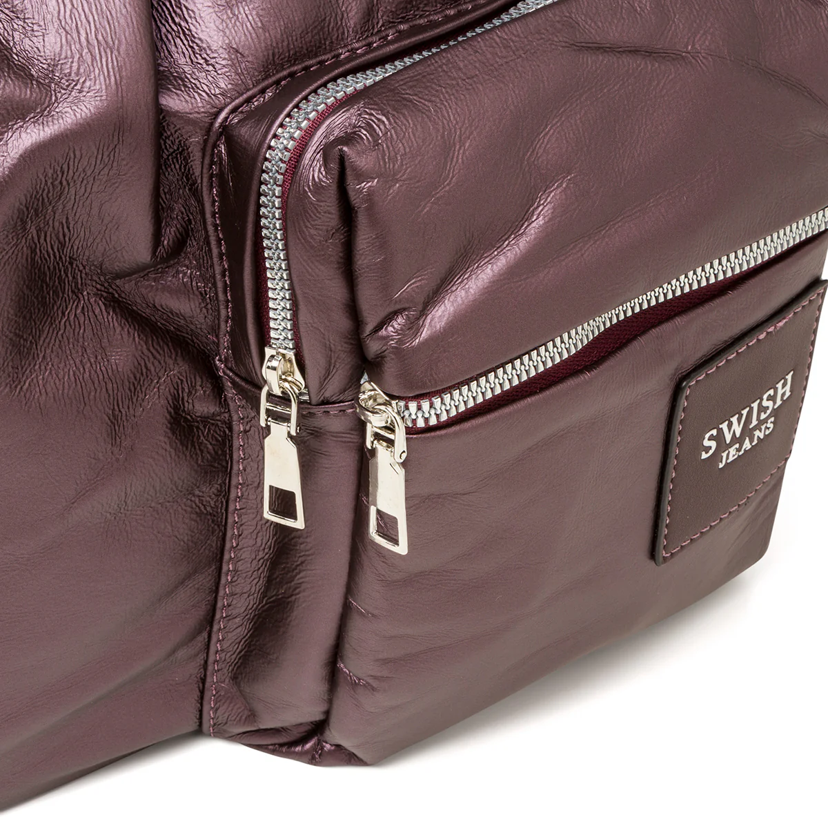 Borsa a spalla viola da donna con tasca frontale e logo argento Swish Jeans - Image 3