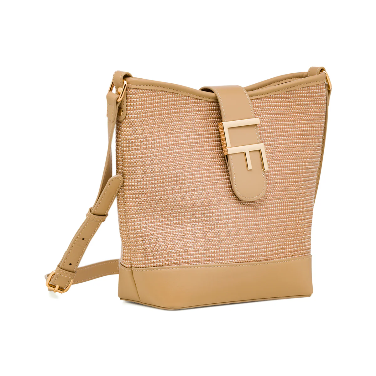 Borsa a tracolla beige da Donna effetto rafia con logo Lora Ferres - Image 3