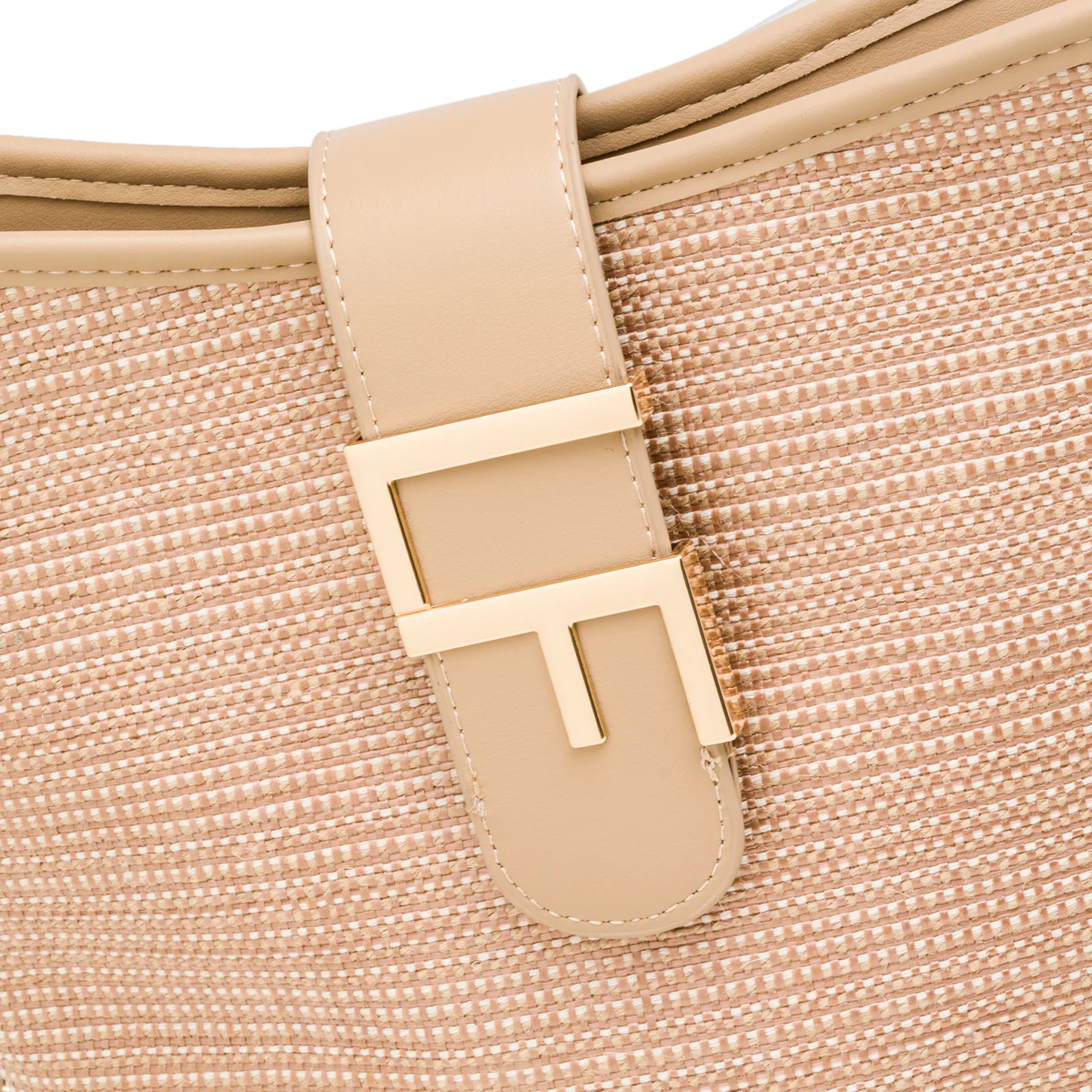 Borsa a tracolla beige da Donna effetto rafia con logo Lora Ferres - Image 4