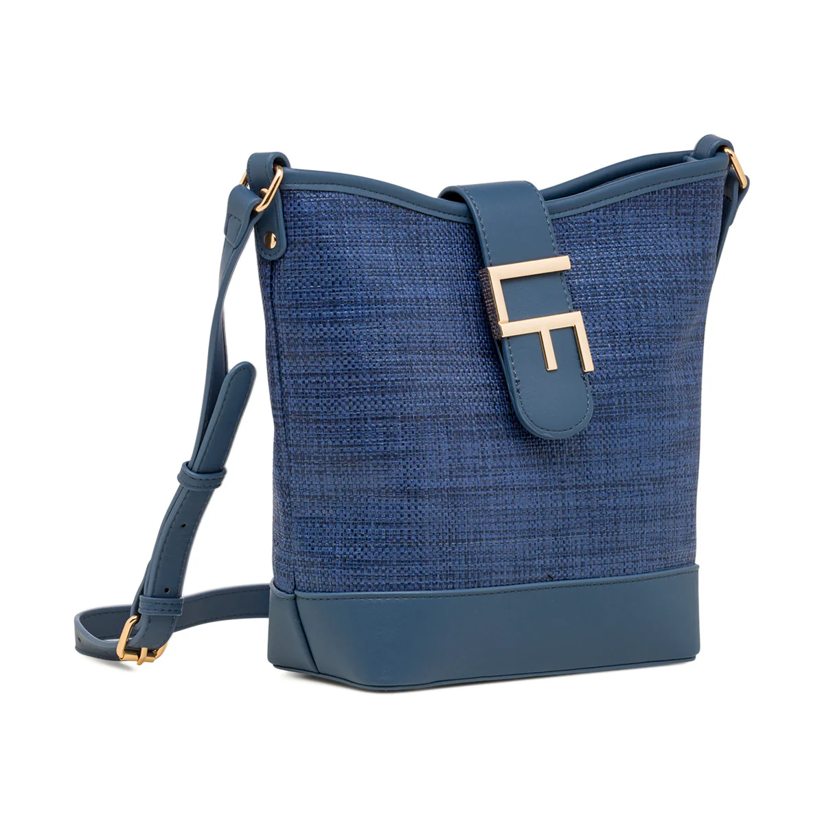 Borsa a tracolla blu da Donna effetto rafia con logo Lora Ferres - Image 3