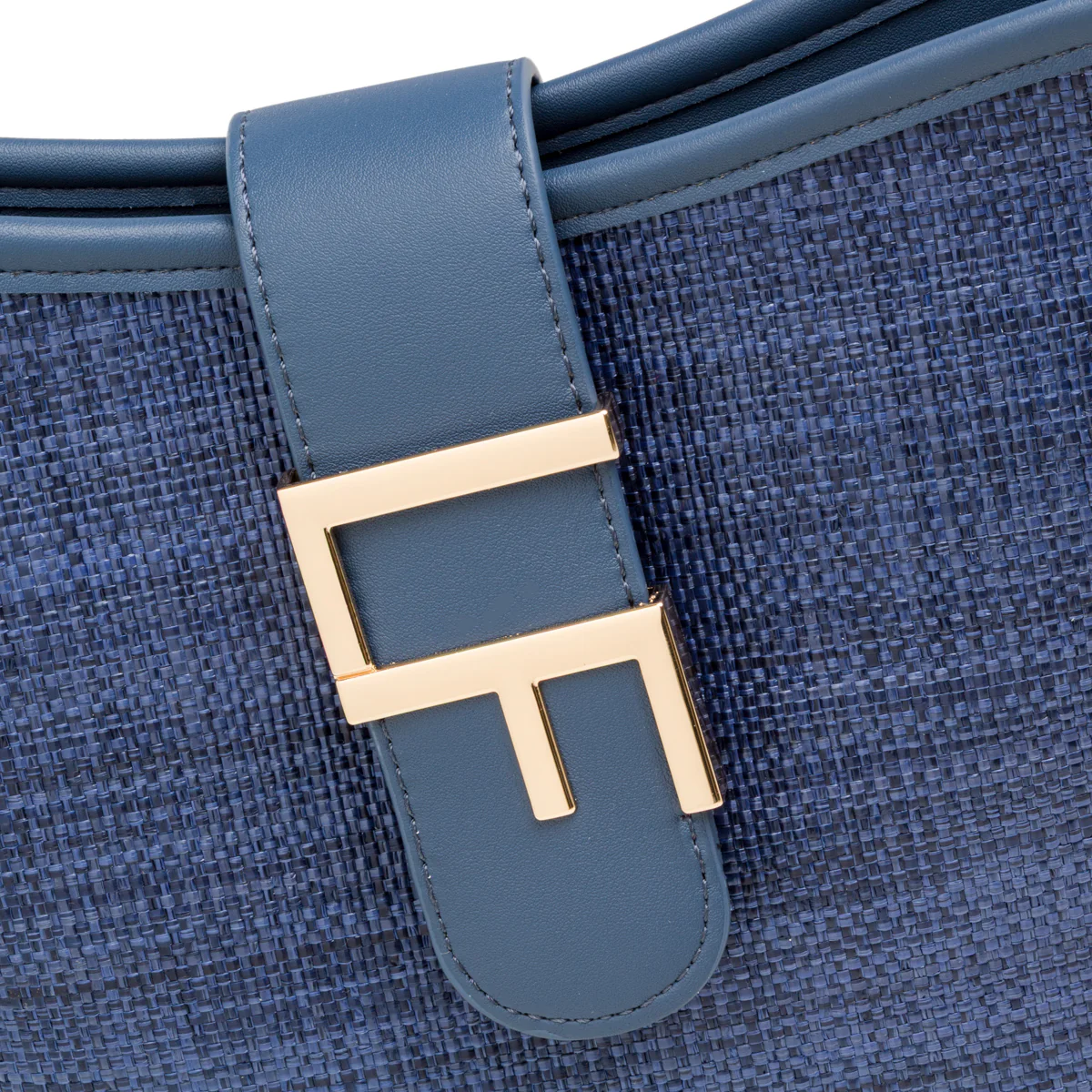 Borsa a tracolla blu da Donna effetto rafia con logo Lora Ferres - Image 4
