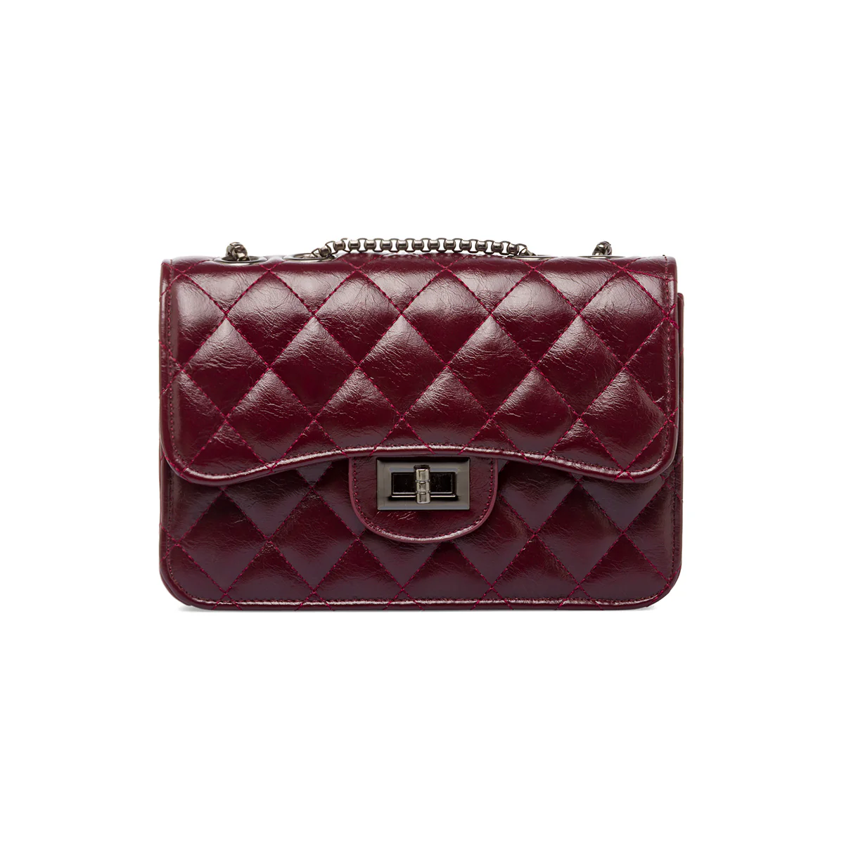 Borsa a tracolla Bordeaux da Donna con trapuntatura a rombi Lora Ferres