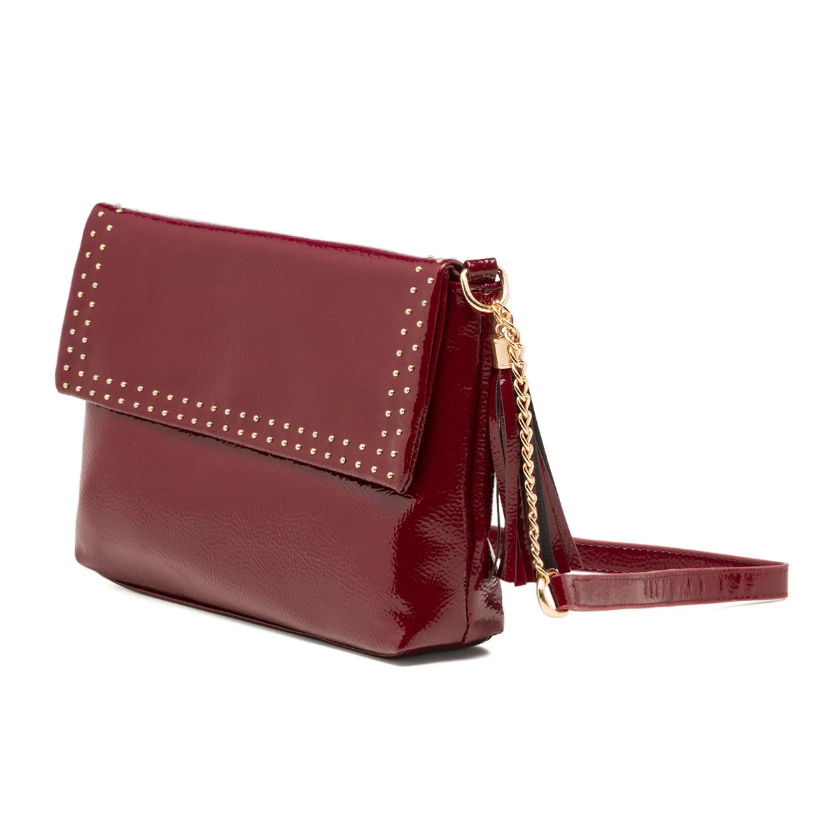 Borsa a tracolla bordeaux effetto lucido da donna con borchiette Lora Ferres - Image 2