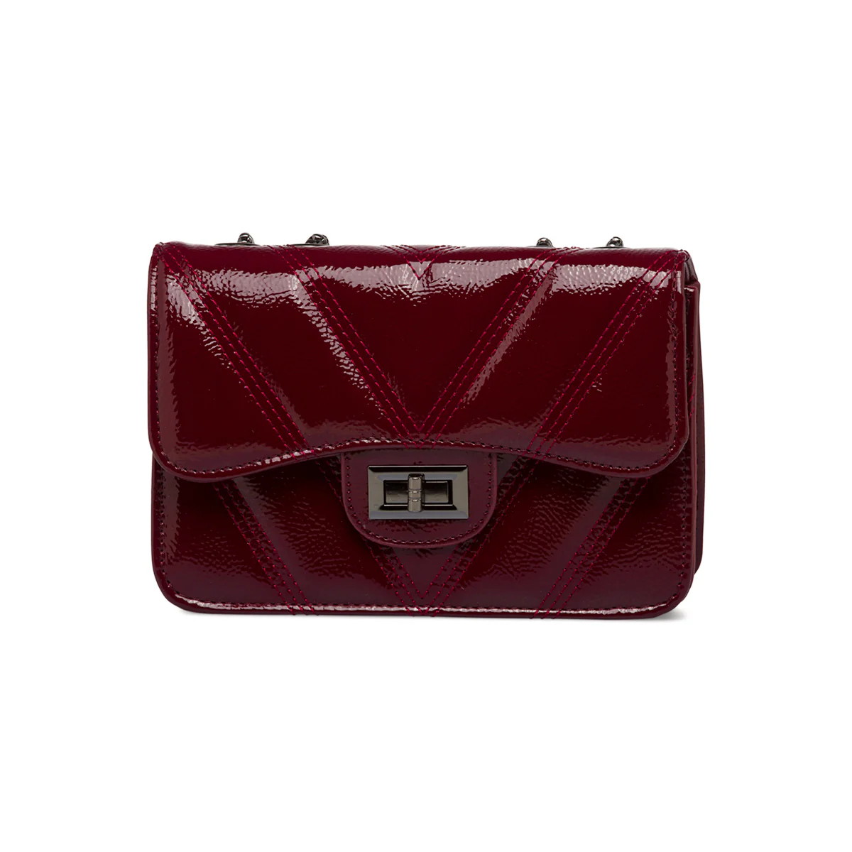 Borsa a tracolla bordeaux effetto vernice da donna Lora Ferres - Image 2
