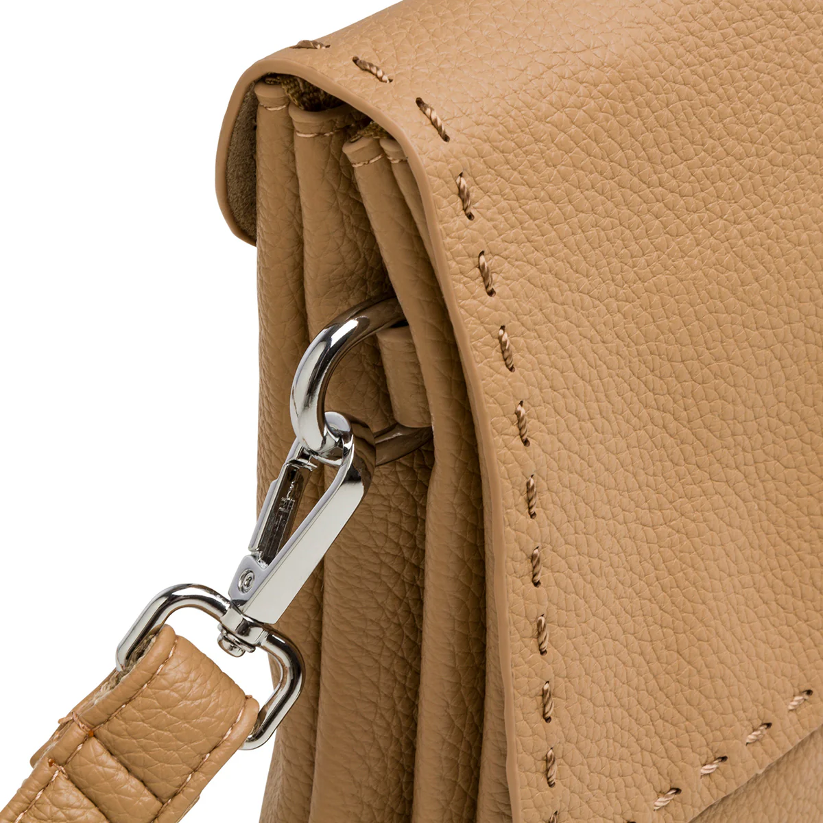 Borsa a tracolla da donna beige con logo frontale Lora Ferres - Image 4
