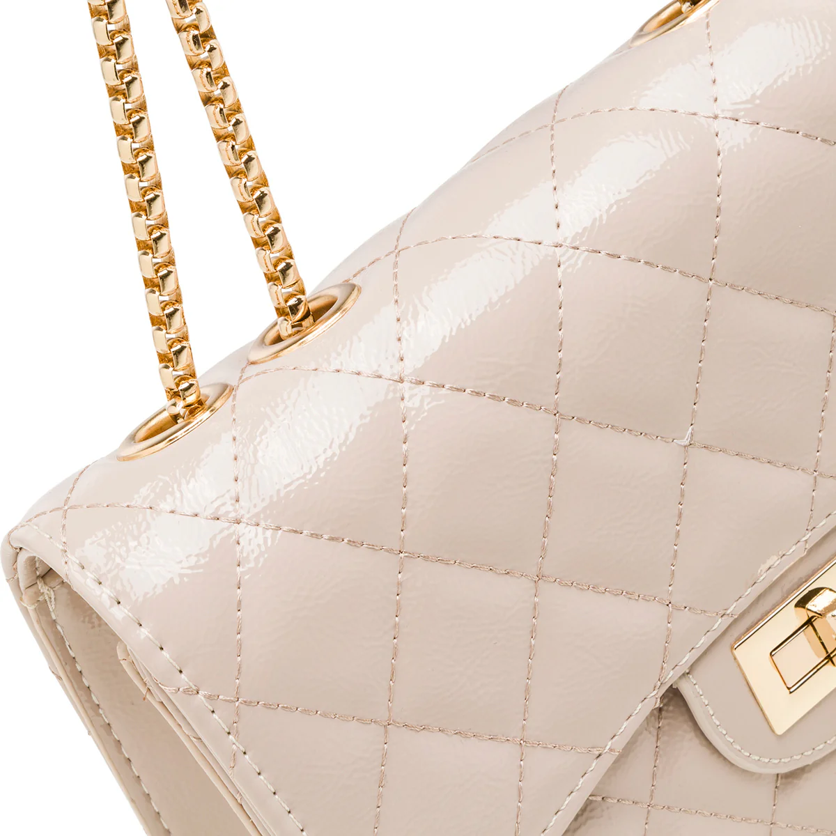 Borsa a tracolla da donna beige effetto vernice con catenella Lora Ferres - Image 3