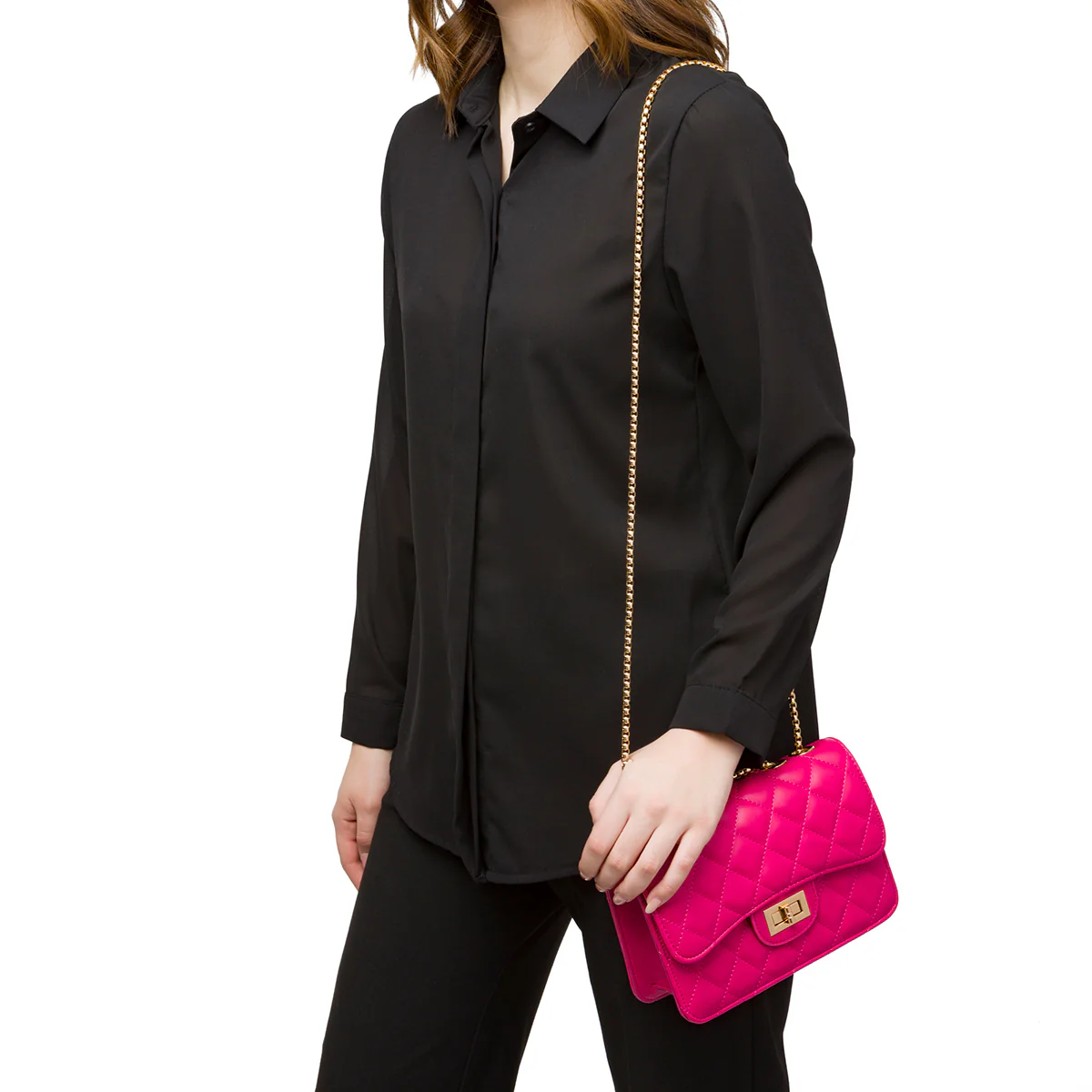 Borsa a tracolla da donna fucsia effetto trapuntato Lora Ferres - Image 5