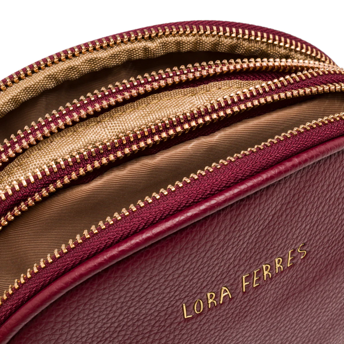 Borsa a tracolla da donna Lora Ferres bordeaux con doppia cerniera - Image 4
