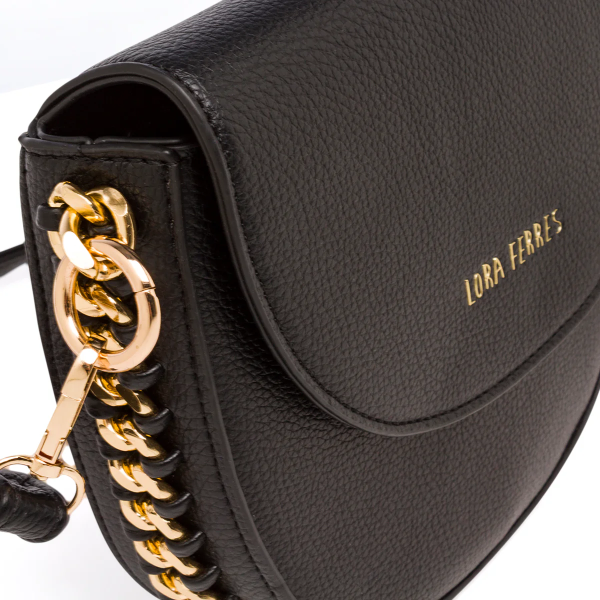 Borsa a tracolla da donna Lora Ferres nera con catena decorativa oro - Image 4