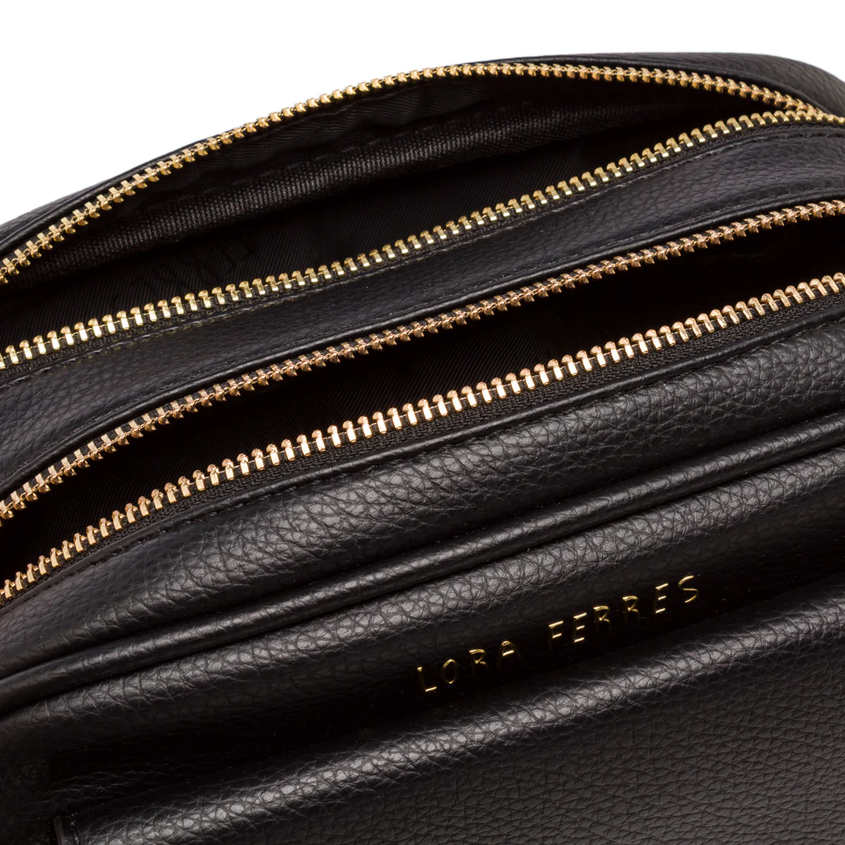 Borsa a tracolla da donna Lora Ferres nera con zip doppie - Image 4