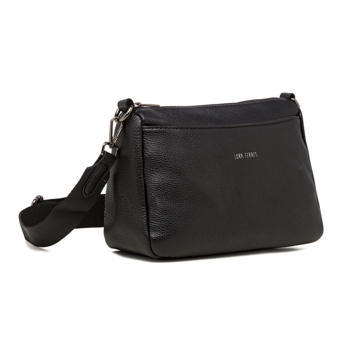 Borsa a tracolla da donna nera con logo in metallo Lora Ferres - Image 2