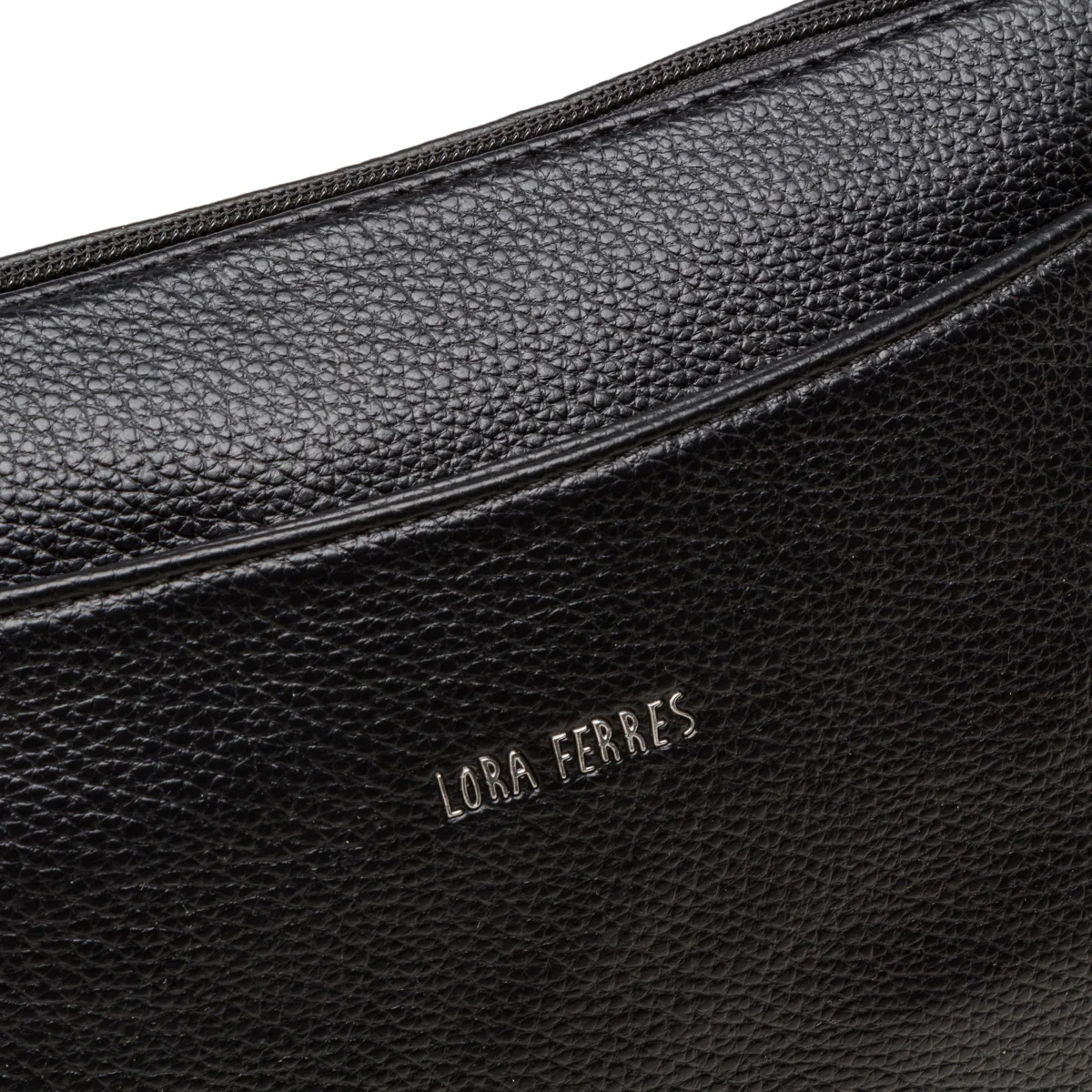 Borsa a tracolla da donna nera con logo in metallo Lora Ferres - Image 3