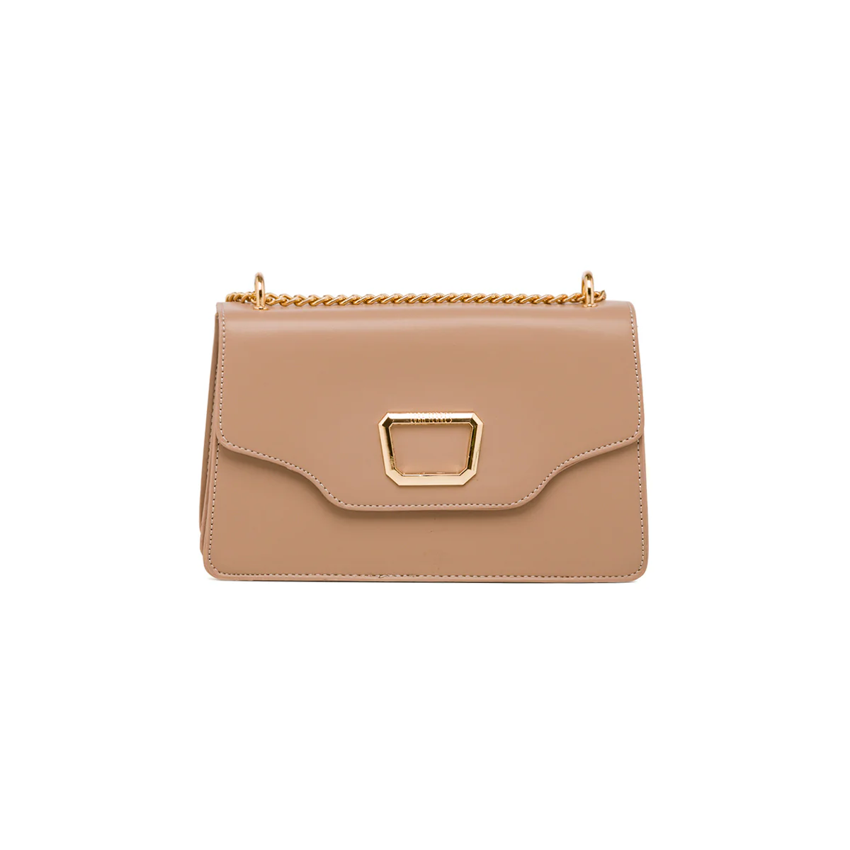 Borsa a tracolla da donna taupe con logo in metallo Lora Ferres