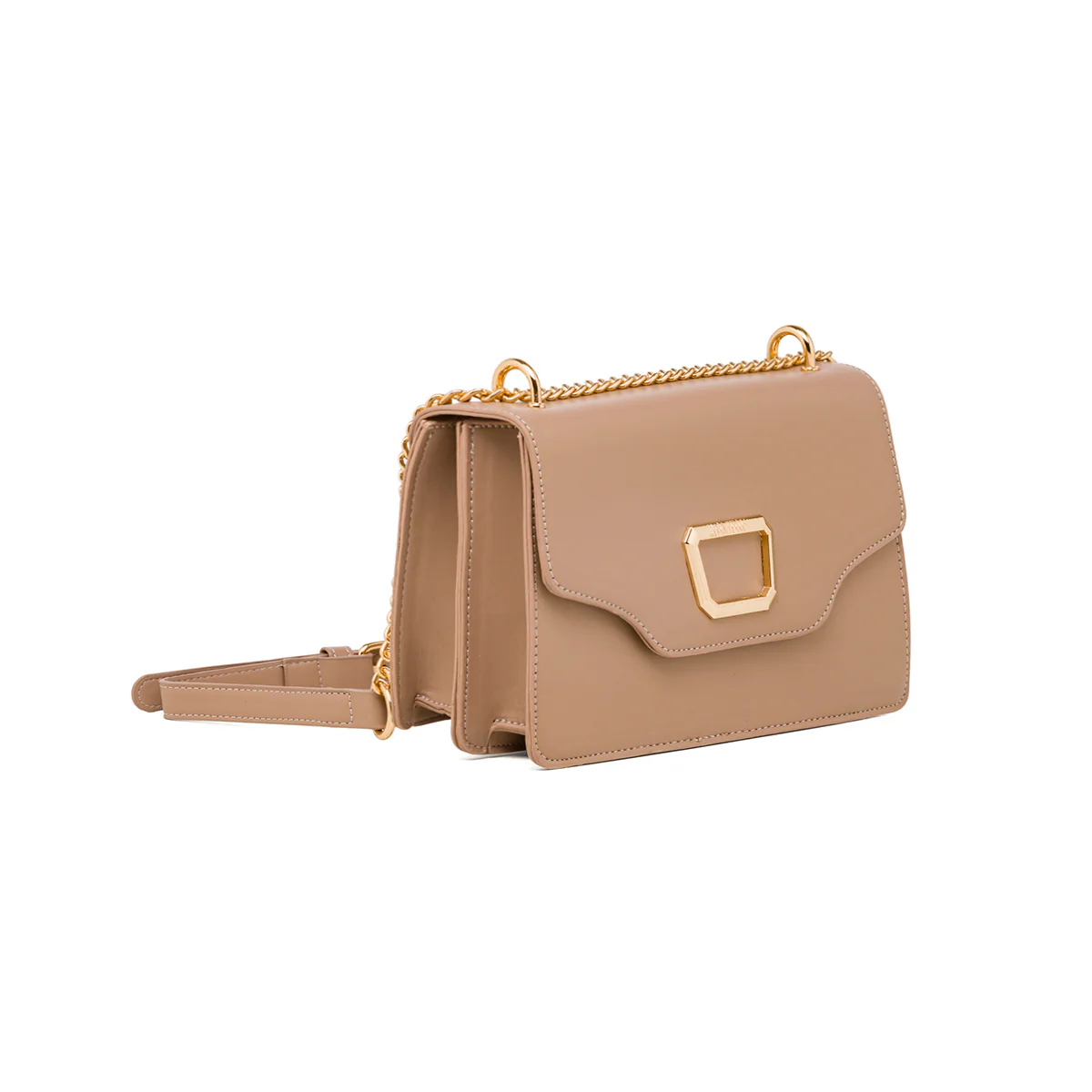 Borsa a tracolla da donna taupe con logo in metallo Lora Ferres - Image 2