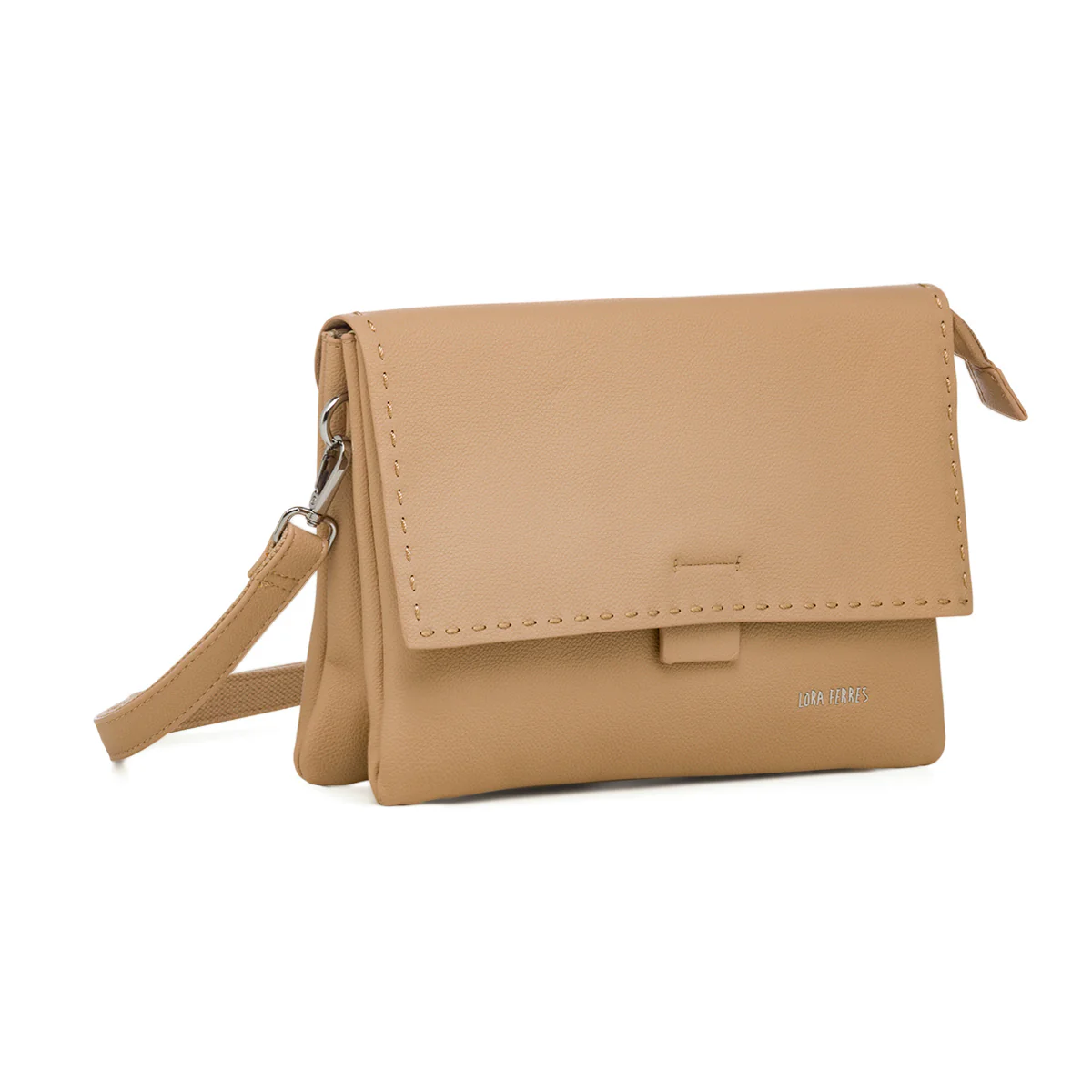 Borsa a tracolla donna beige con dettagli cuciture a vista Lora Ferres - Image 3