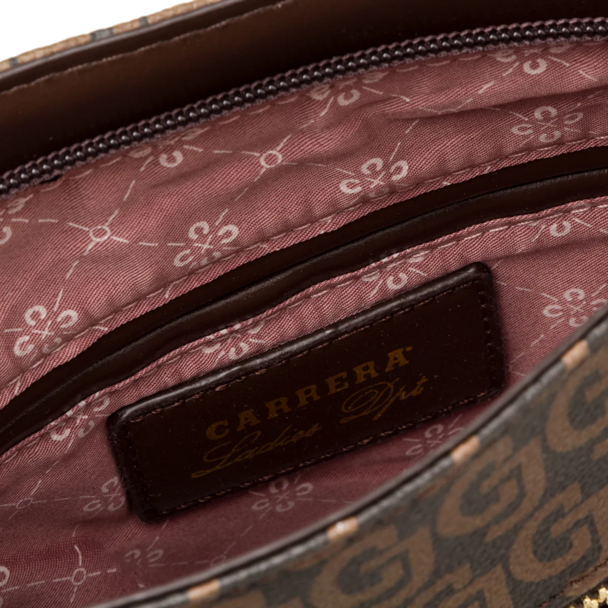 Borsa a tracolla marrone da donna con zip e monogramma Carrera Audrey - Image 5
