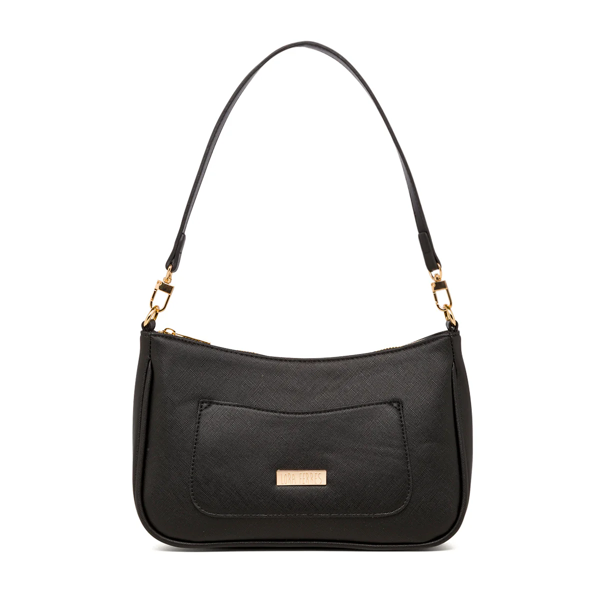 Borsa a tracolla nera con logo in metallo Lora Ferres