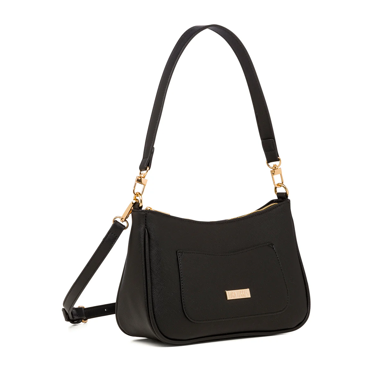 Borsa a tracolla nera con logo in metallo Lora Ferres - Image 2