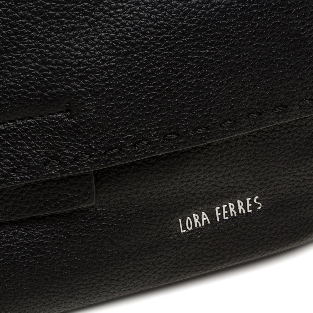 Borsa a tracolla nera da donna con cuciture a vista Lora Ferres - Image 4