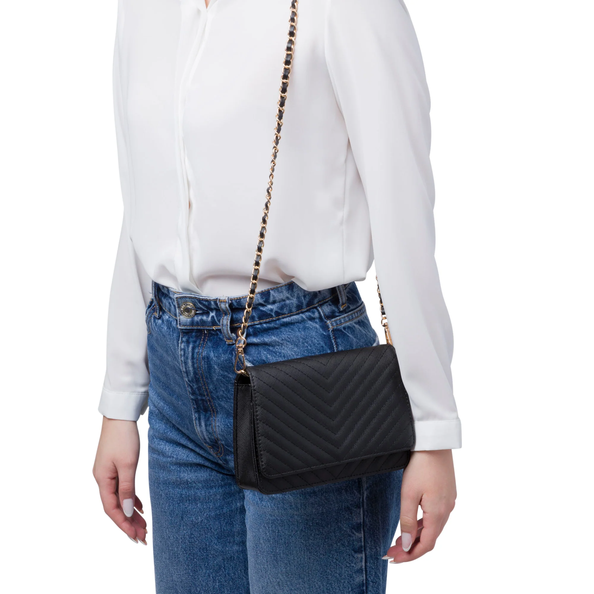 Borsa a tracolla nera da Donna con motivo a Chevron Lora Ferres - Image 2